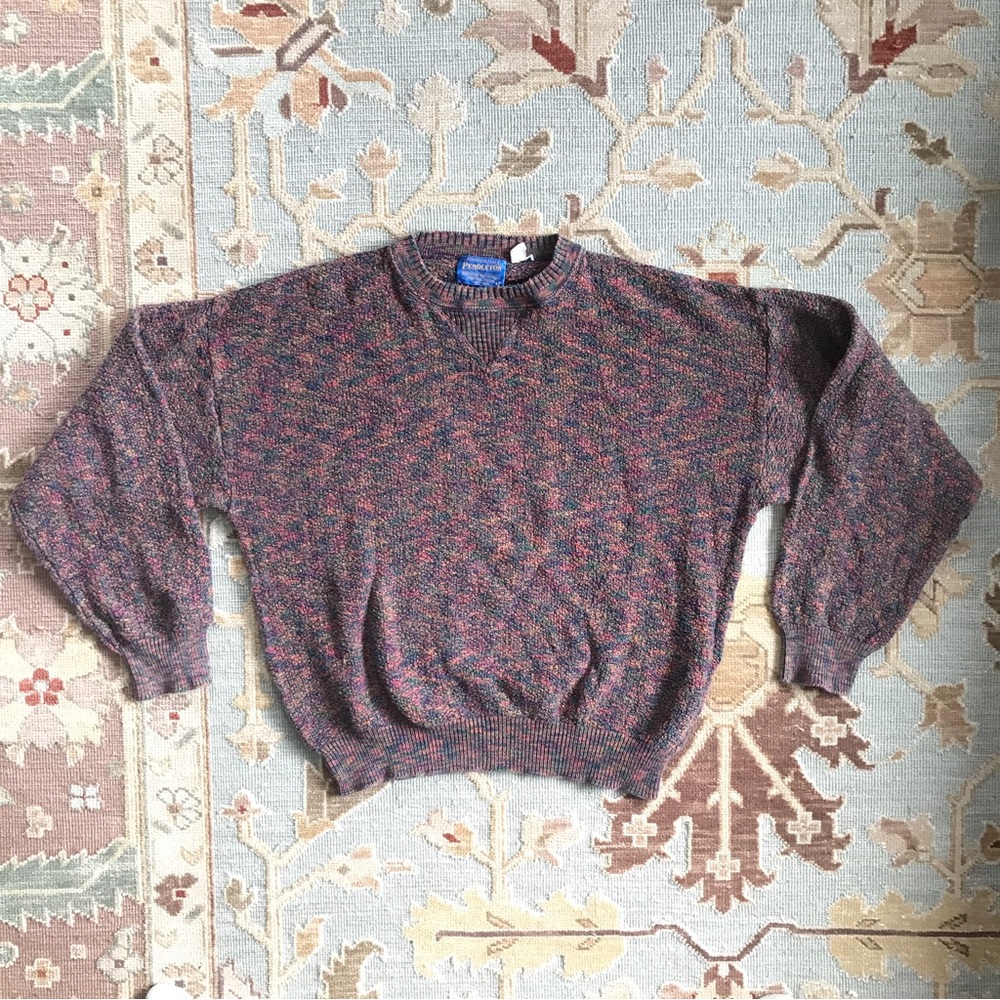 SOLD: Pendleton Sweater Textured Multicolor Made In USA 100% Cotton Womens L - Picture 2 of 14